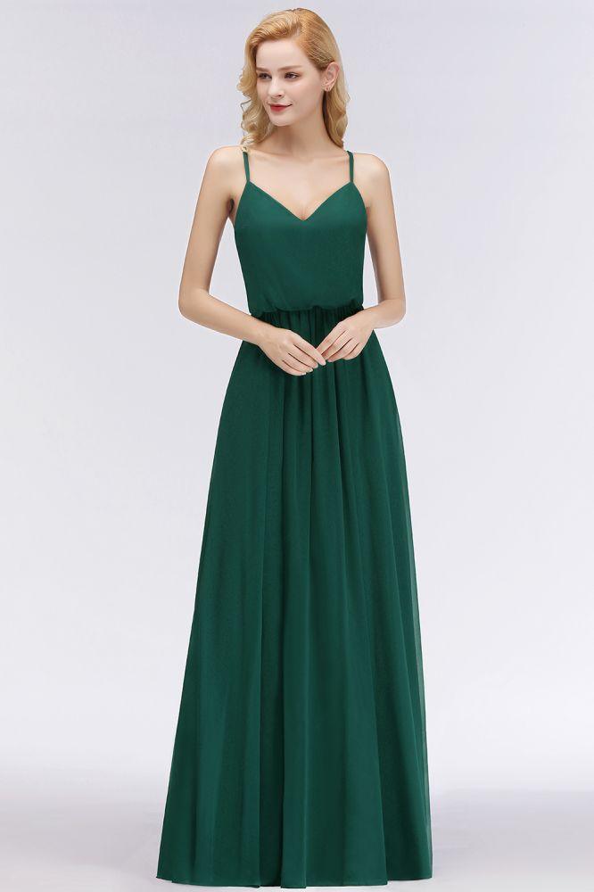 Elegant A-line Spaghetti Chiffon Bridesmaid Dresses V-neck Evening Maxi Gown