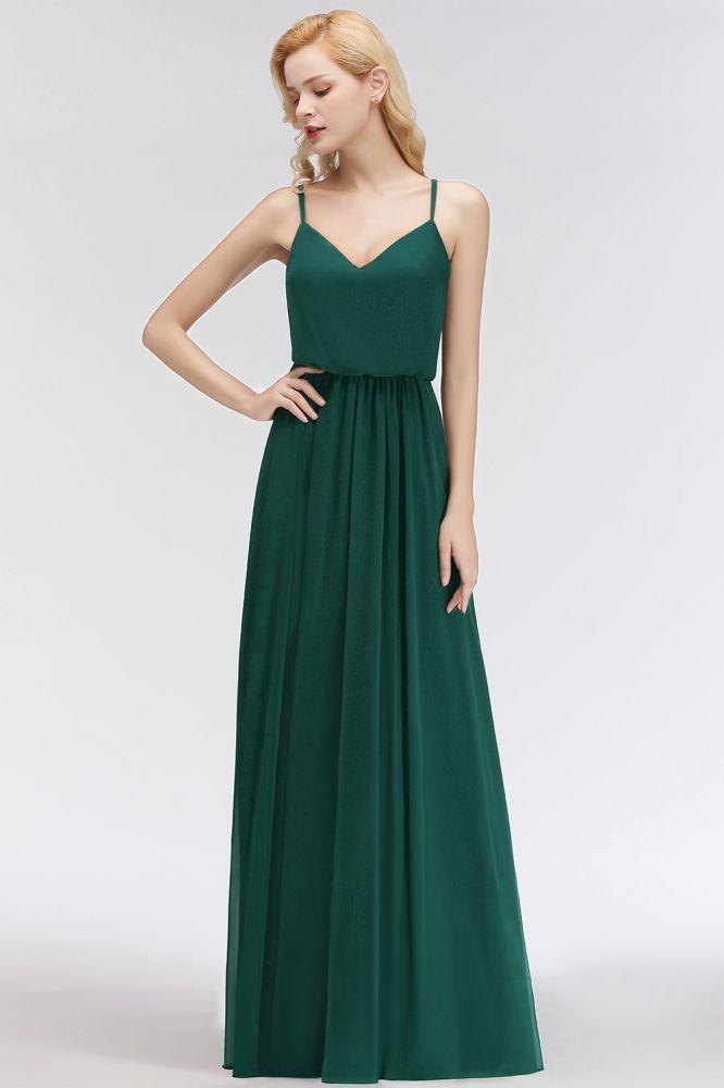Elegant A-line Spaghetti Chiffon Bridesmaid Dresses V-neck Evening Maxi Gown