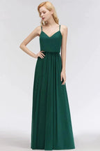 Elegant A-line Spaghetti Chiffon Bridesmaid Dresses V-neck Evening Maxi Gown by misshow.com