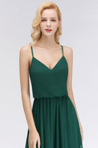 Elegant A-line Spaghetti Chiffon Bridesmaid Dresses V-neck Evening Maxi Gown