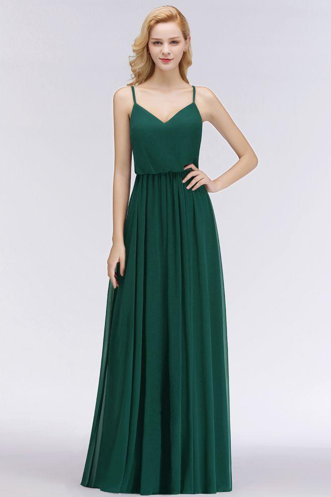Elegant A-line Spaghetti Chiffon Bridesmaid Dresses V-neck Evening Maxi Gown