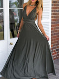 Robe de soirée formelle longue grise sans dos avec encolure en V et coupe A élégante