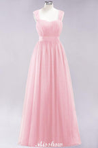 Elegant aline Sleeveless Tulle Evening Maxi Gown Burgundy Straps Bridesmaid Dress