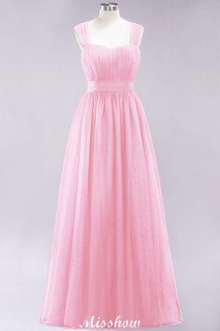 Elegant aline Sleeveless Tulle Evening Maxi Gown Burgundy Straps Bridesmaid Dress