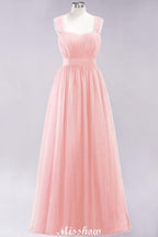 Elegant aline Sleeveless Tulle Evening Maxi Gown Burgundy Straps Bridesmaid Dress