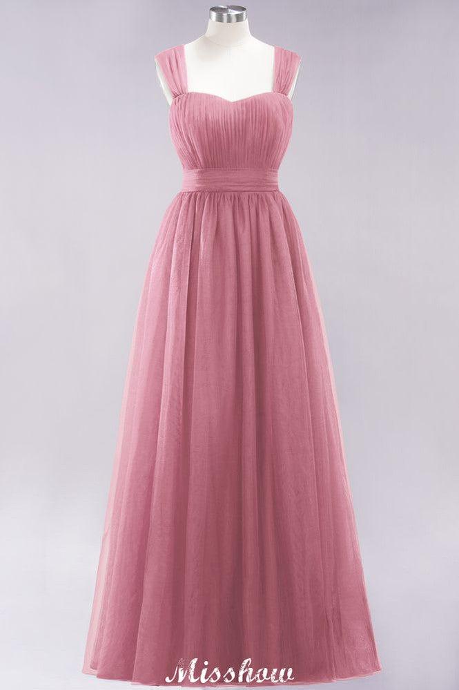 Elegant aline Sleeveless Tulle Evening Maxi Gown Burgundy Straps Bridesmaid Dress