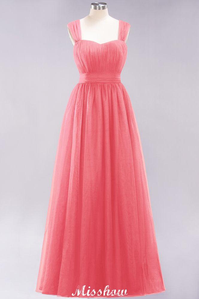 Elegant aline Sleeveless Tulle Evening Maxi Gown Burgundy Straps Bridesmaid Dress