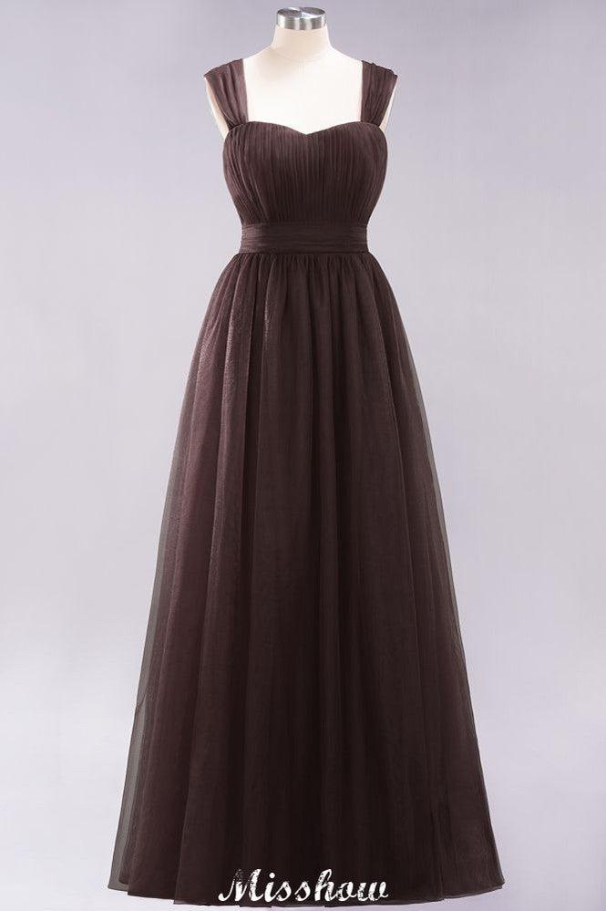 Elegant aline Sleeveless Tulle Evening Maxi Gown Burgundy Straps Bridesmaid Dress