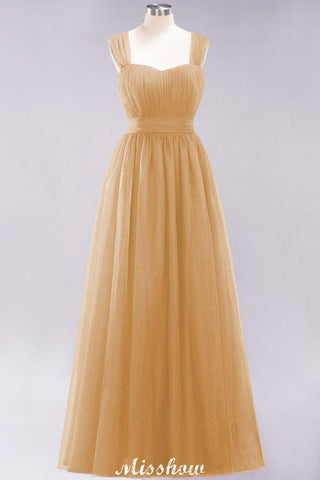 Elegant aline Sleeveless Tulle Evening Maxi Gown Burgundy Straps Bridesmaid Dress
