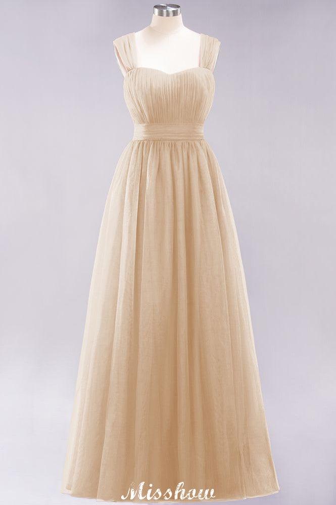 Elegant aline Sleeveless Tulle Evening Maxi Gown Burgundy Straps Bridesmaid Dress