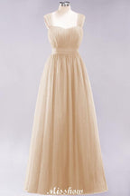 Elegant aline Sleeveless Tulle Evening Maxi Gown Burgundy Straps Bridesmaid Dress