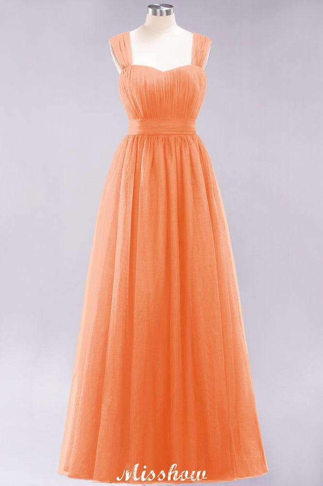 Elegant aline Sleeveless Tulle Evening Maxi Gown Burgundy Straps Bridesmaid Dress