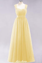 Elegant aline Sleeveless Tulle Evening Maxi Gown Burgundy Straps Bridesmaid Dress