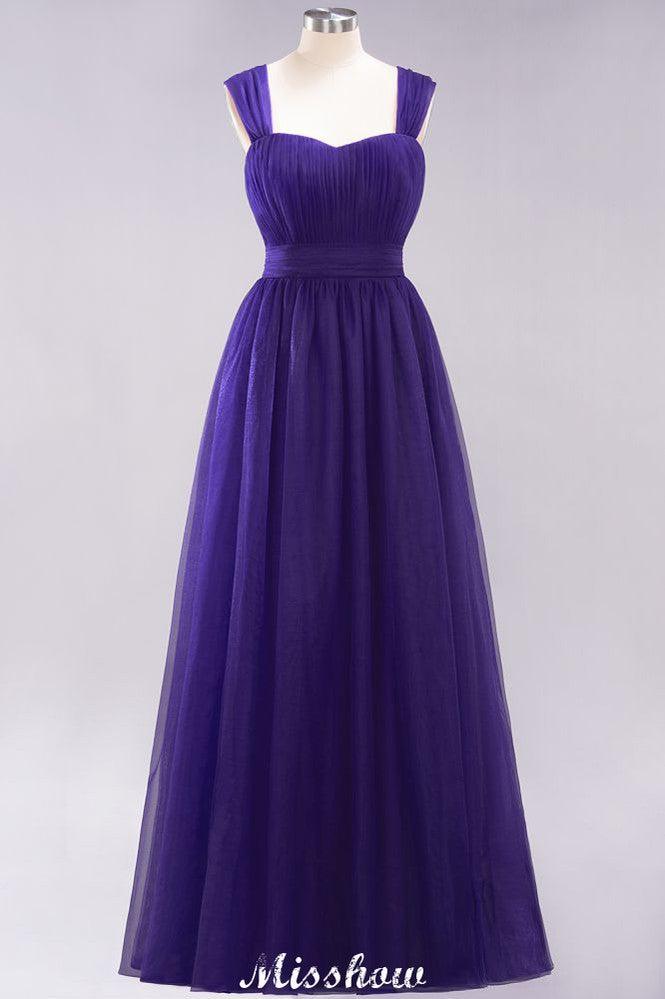 Elegant aline Sleeveless Tulle Evening Maxi Gown Burgundy Straps Bridesmaid Dress