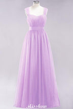 Elegant aline Sleeveless Tulle Evening Maxi Gown Burgundy Straps Bridesmaid Dress