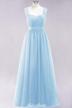 Elegant aline Sleeveless Tulle Evening Maxi Gown Burgundy Straps Bridesmaid Dress