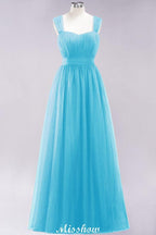 Elegant aline Sleeveless Tulle Evening Maxi Gown Burgundy Straps Bridesmaid Dress