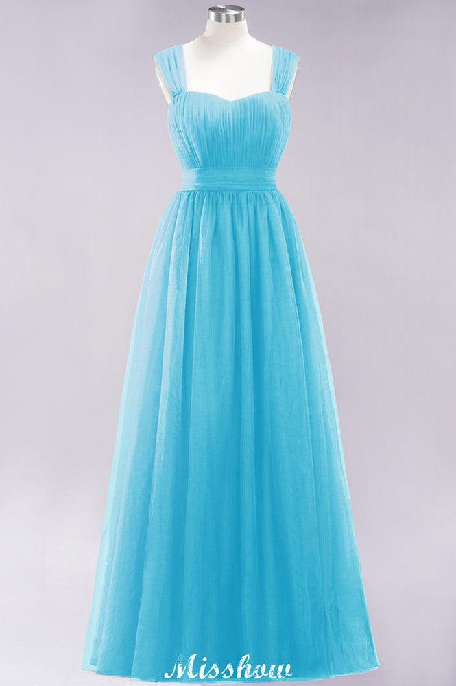 Elegant aline Sleeveless Tulle Evening Maxi Gown Burgundy Straps Bridesmaid Dress