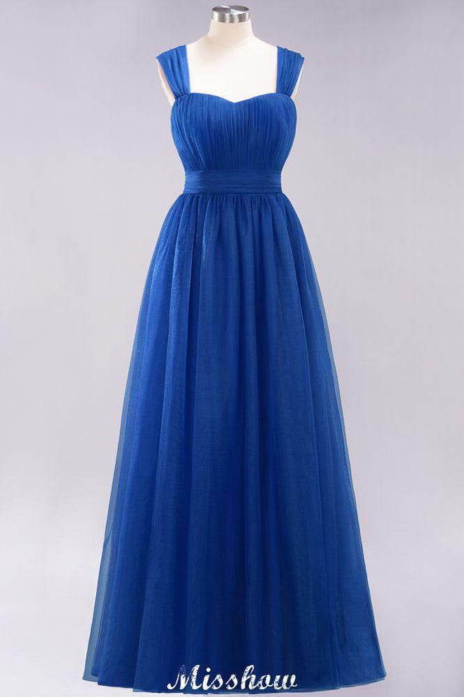 Elegant aline Sleeveless Tulle Evening Maxi Gown Burgundy Straps Bridesmaid Dress