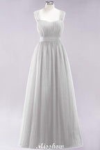 Elegant aline Sleeveless Tulle Evening Maxi Gown Burgundy Straps Bridesmaid Dress