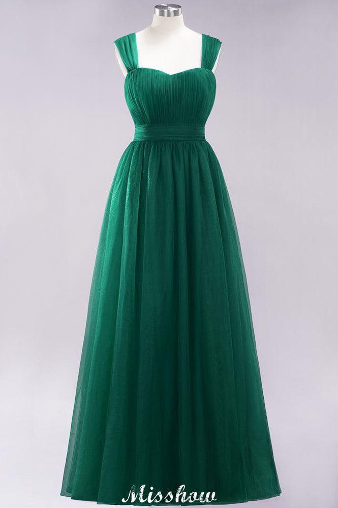 Elegant aline Sleeveless Tulle Evening Maxi Gown Burgundy Straps Bridesmaid Dress