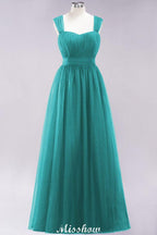 Elegant aline Sleeveless Tulle Evening Maxi Gown Burgundy Straps Bridesmaid Dress