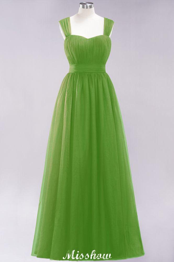 Elegant aline Sleeveless Tulle Evening Maxi Gown Burgundy Straps Bridesmaid Dress