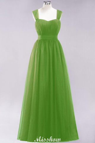 Elegant aline Sleeveless Tulle Evening Maxi Gown Burgundy Straps Bridesmaid Dress