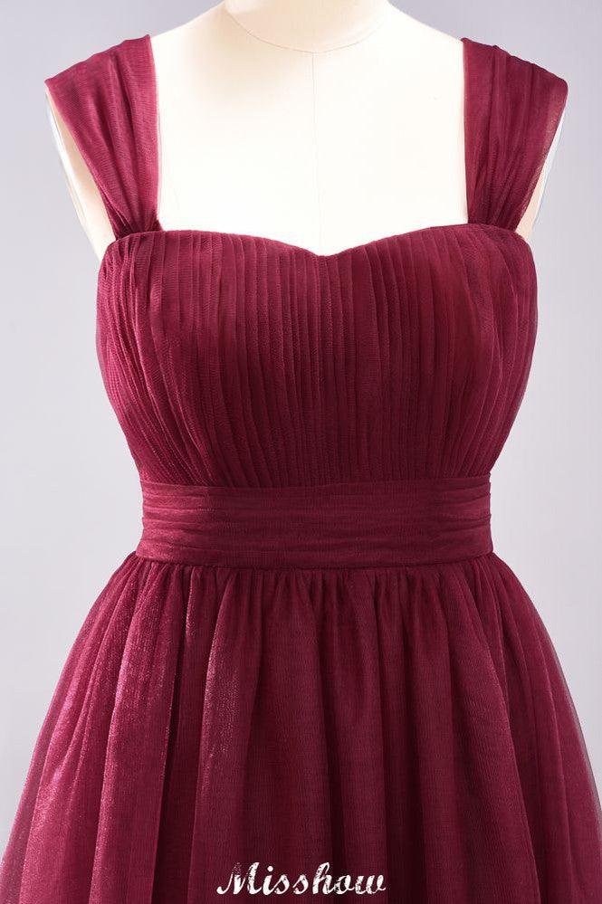Elegant aline Sleeveless Tulle Evening Maxi Gown Burgundy Straps Bridesmaid Dress