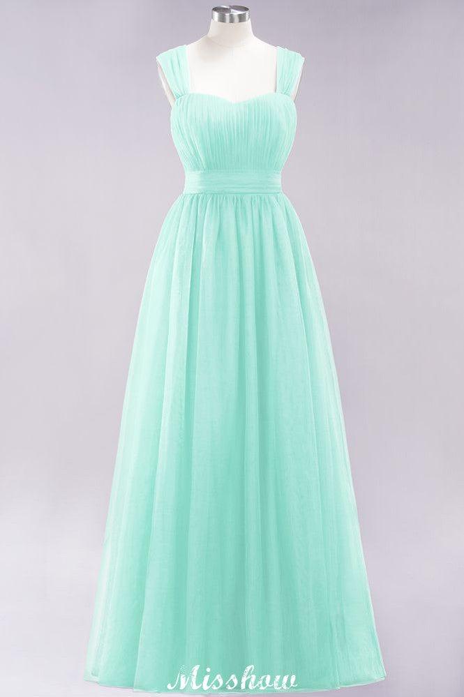 Elegant aline Sleeveless Tulle Evening Maxi Gown Burgundy Straps Bridesmaid Dress