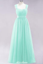 Elegant aline Sleeveless Tulle Evening Maxi Gown Burgundy Straps Bridesmaid Dress