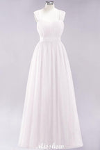 Elegant aline Sleeveless Tulle Evening Maxi Gown Burgundy Straps Bridesmaid Dress