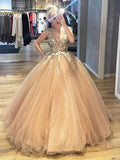 Abito da ballo lungo elegante a palloncino scollatura a V in pizzo e tulle per laurea