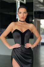 Elegant Black Sweetheart Mermaid Satin Long Evening Dress with Split