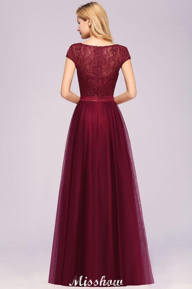 Elegant Cap Sleeves Floral aline Evening Swing Dress Appliques Tulle Bridesmaid Dress
