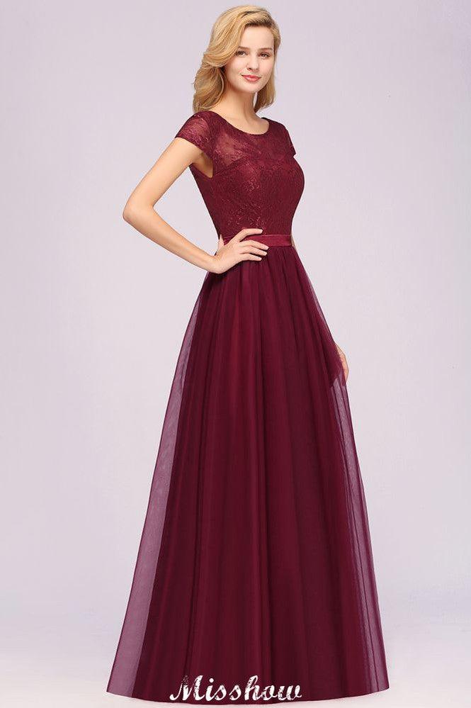 Elegant Cap Sleeves Floral aline Evening Swing Dress Appliques Tulle Bridesmaid Dress