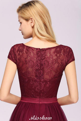 Elegant Cap Sleeves Floral aline Evening Swing Dress Appliques Tulle Bridesmaid Dress