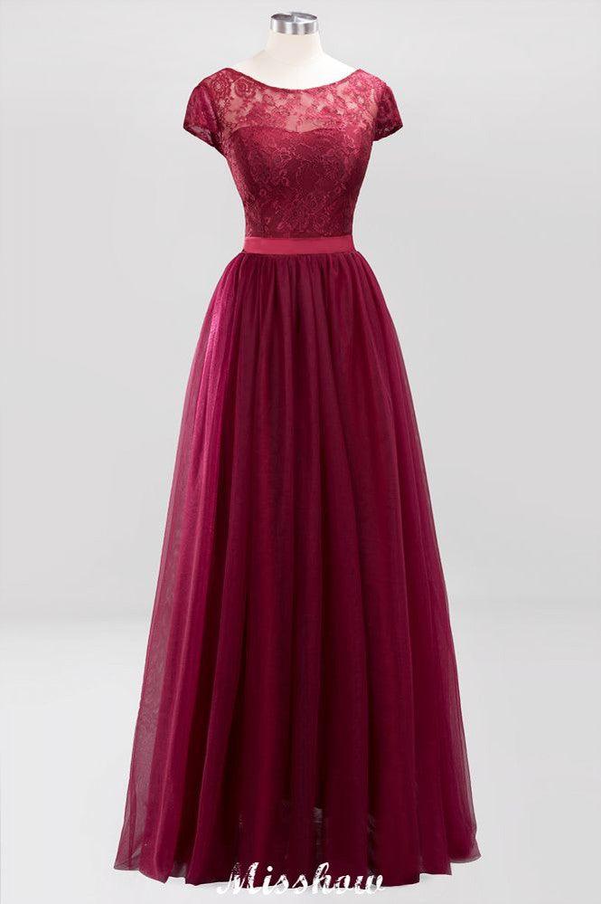 Elegant Cap Sleeves Floral aline Evening Swing Dress Appliques Tulle Bridesmaid Dress