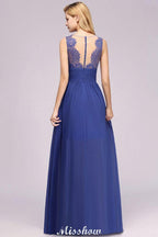 Elegant Chiffon Lace Jewel Sleeveless Floor-Length A-Line Ruffles Bridesmaid Dress