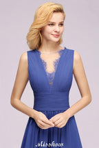 Elegant Chiffon Lace Jewel Sleeveless Floor-Length A-Line Ruffles Bridesmaid Dress