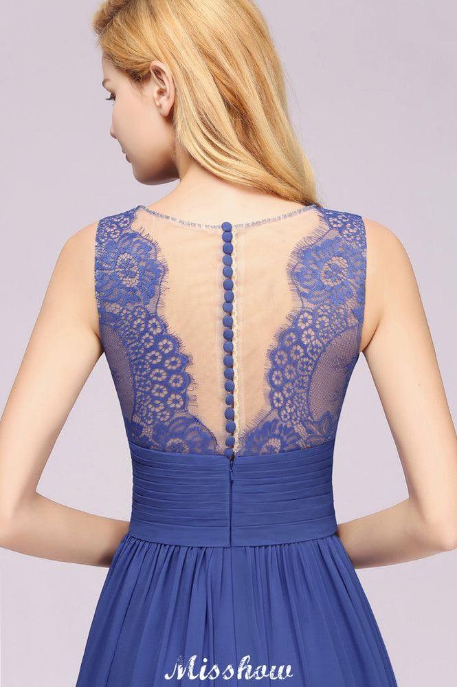 Elegant Chiffon Lace Jewel Sleeveless Floor-Length A-Line Ruffles Bridesmaid Dress