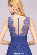 Elegant Chiffon Lace Jewel Sleeveless Floor-Length A-Line Ruffles Bridesmaid Dress