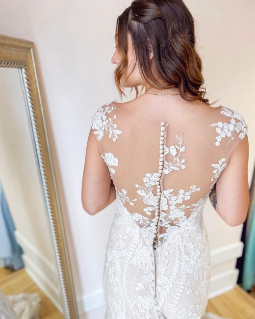 Elegant Creme Applikationen Meerjungfrau Brautkleider mit Spitze