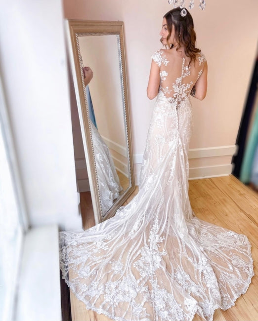 Elegant Creme Applikationen Meerjungfrau Brautkleider mit Spitze