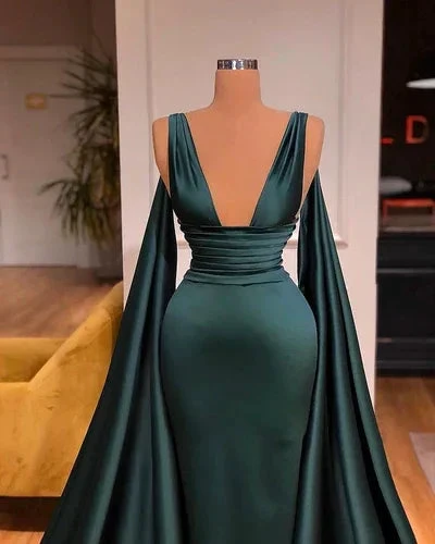 Elegant Dark Green V-neck Sexy Sleeveless A-line Prom Dress by misshow.com