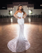 Elegant Bodenlanges Sweetheart Ärmelloses Meerjungfrau Spitzen Brautkleid mit Perlen