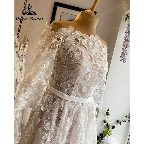Elegante Blumenspitze Prinzessin Dreiviertelärmel Garten Brautkleid Braut 2024 Brautkleid Nach Maß robe mariage femme 
