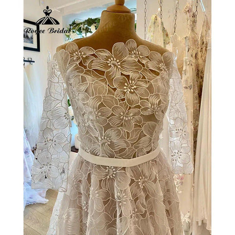 Elegante Blumenspitze Prinzessin Dreiviertelärmel Garten Brautkleid Braut 2024 Brautkleid Nach Maß robe mariage femme 