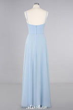 Elegant Front Split Bridesmaid Dress Garden Spaghetti Straps V-neck Floor Length Dress