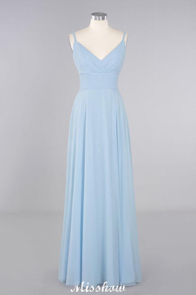 Elegant Front Split Bridesmaid Dress Garden Spaghetti Straps V-neck Floor Length Dress